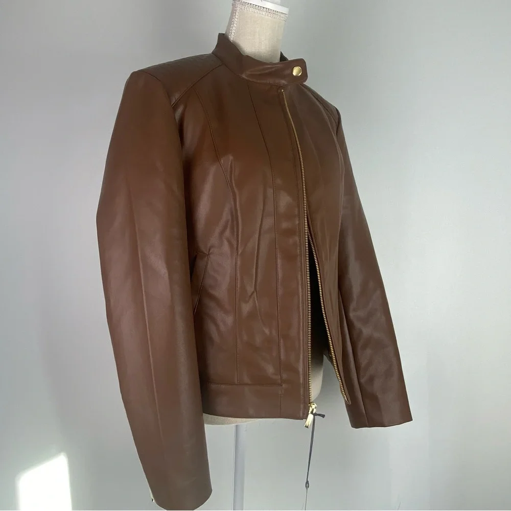 NWT Cole Haan Signature Fitted Racer Moto Jacket, Large, Hazel - Picture 7 of 16